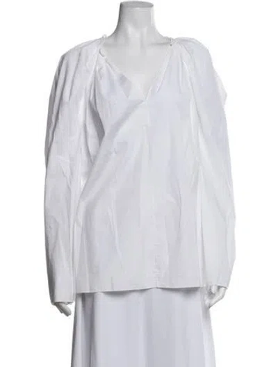 Pre-owned Givenchy V-neck Long Sleeve Blouse W/ Tags In White