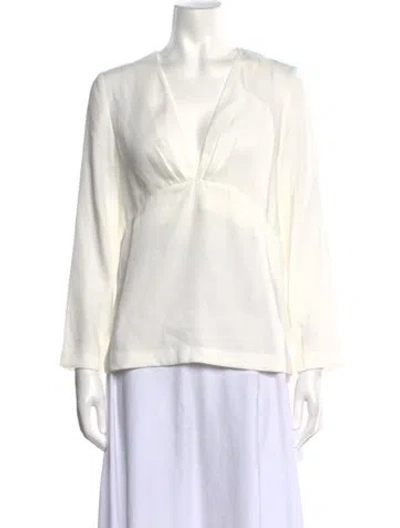 Pre-owned Givenchy V-neck Long Sleeve Blouse In White