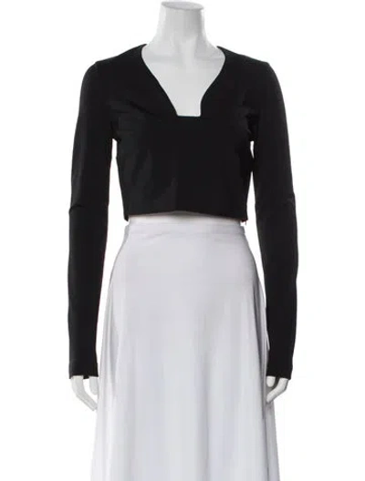 Pre-owned Givenchy V-neck Long Sleeve Crop Top In Black