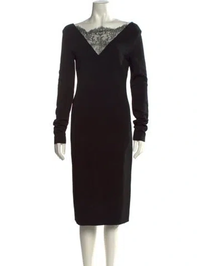 Pre-owned Givenchy V-neck Midi Length Dress In Black