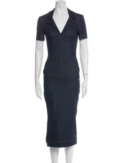 Pre-owned Givenchy V-neck Midi Length Dress In Blue