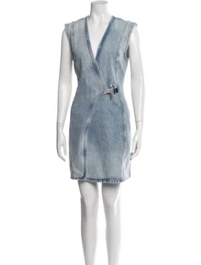 Pre-owned Givenchy V-neck Mini Dress In Blue