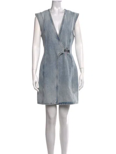 Pre-owned Givenchy V-neck Mini Dress In Blue
