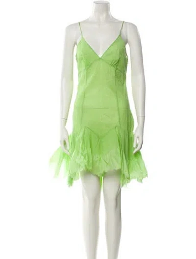 Pre-owned Givenchy V-neck Mini Dress W/ Tags In Green