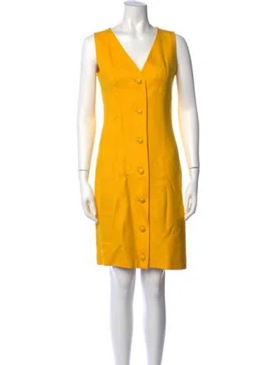 Pre-owned Givenchy V-neck Mini Dress In Yellow