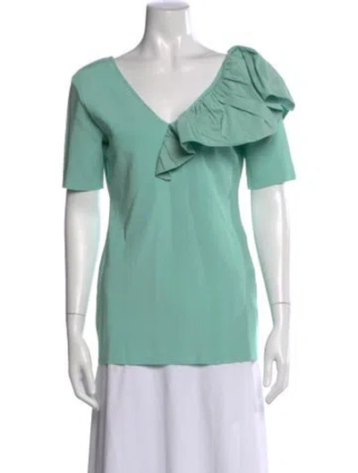 Pre-owned Givenchy V-neck Short Sleeve Top In Green