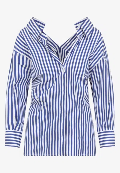 Givenchy V-neck Striped Long-sleeved Shirt In Blue