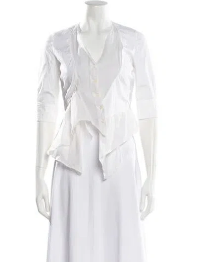 Pre-owned Givenchy V-neck Three-quarter Sleeve Blouse In White