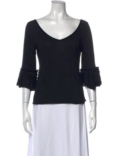 Pre-owned Givenchy V-neck Three-quarter Sleeve Top In Black