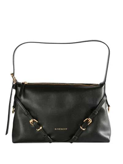 Givenchy Hammered Leather Shoulder Bag With Logo On The Front And Metal Details In Black