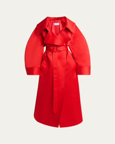 Givenchy Voluminous Belted Silk Coat In Red