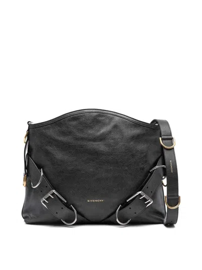 Givenchy Medium Voyou Buckle Shoulder Bag In Tumbled Leather In Black