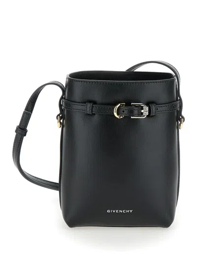 Givenchy Voyou' Black Crossbody Bag With Laminated Logo And Buckle In Leather