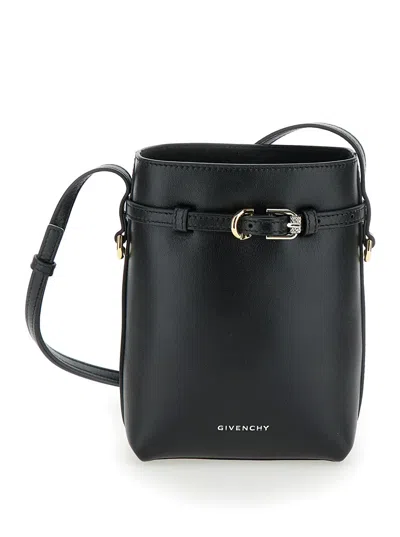 Givenchy Voyou Black Crossbody Bag With Laminated Logo And Buckle In Leather Woman