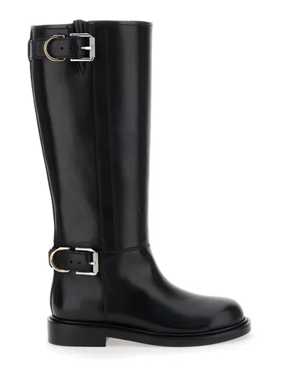 GIVENCHY GIVENCHY 'VOYOU' BLACK FLAT BOOTS WITH OVERSIZED BUCKLE IN LEATHER WOMAN