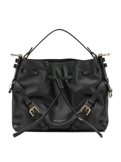 Givenchy Voyou Bucket Mini Bag In Glossy Calfskin With Adjustable Straps In Black