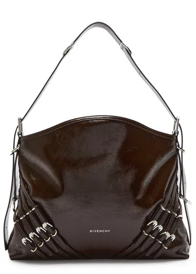 Givenchy Voyou Buckle Medium Patent Leather Shoulder Bag In Brown