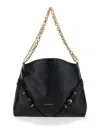 GIVENCHY VOYOU CHAIN MEDIUM BLACK SHOULDER BAG WITH LOGO DETAIL IN HAMMERED LEATHER WOMAN