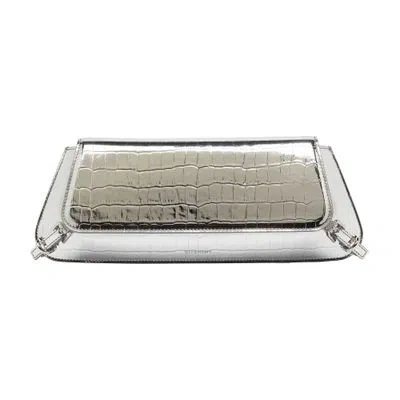 Givenchy Voyou Clutch Bag In Crocodile Effect Leather In Silver