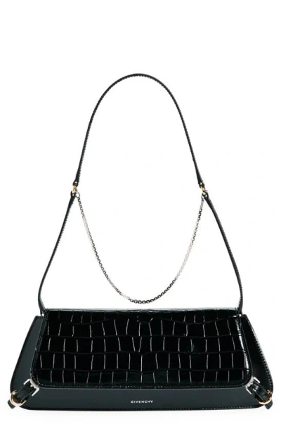 Givenchy Voyou Croc Embossed Leather Shoulder Bag In Black