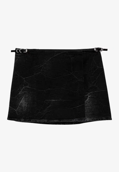 Givenchy Voyou Denim Mini Wrap Skirt In Black