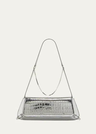 Givenchy Voyou East-west Shoulder Bag In Metallic Croc-embossed Leather In 934-light Silvery