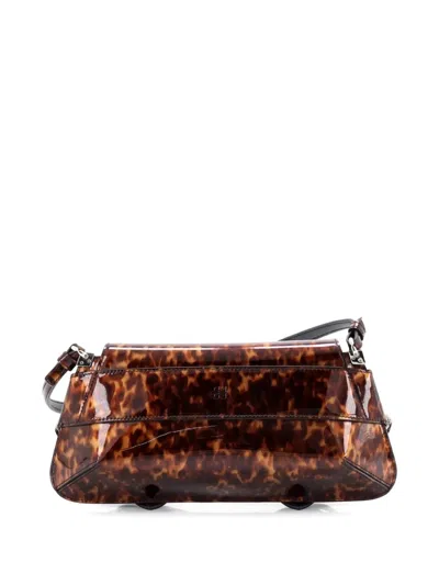 Pre-owned Givenchy Voyou Flap Bag Printed Patent Shoulder Bag In Brown