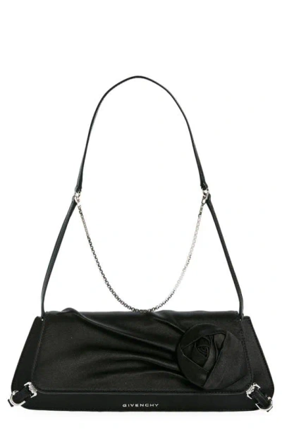 Givenchy Voyou Flower East/west Silk Shoulder Bag In Black