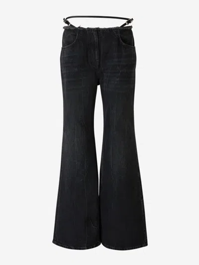 Givenchy Voyou Jeans In Adjustable Satin Belt With Metal Buckles Engraved Logo