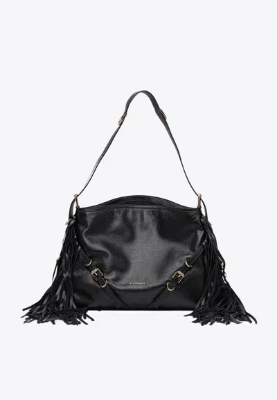 Givenchy Voyou Leather Fringed Shoulder Bag In Black