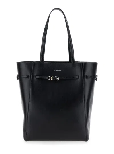 GIVENCHY VOYOU MEDIUM BLACK TOTE BAG WITH BELT DETAIL IN LEATHER WOMAN