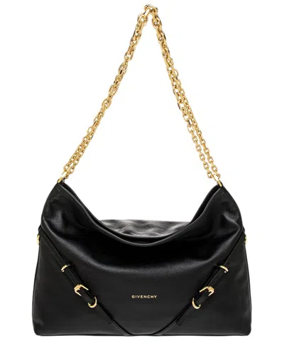 Givenchy Voyou Medium Leather Hobo Bag In Black
