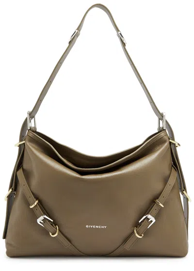 Givenchy Voyou Medium Leather Shoulder Bag In Taupe