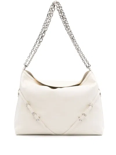 Givenchy Voyou Medium Leather Shoulder Bag In White