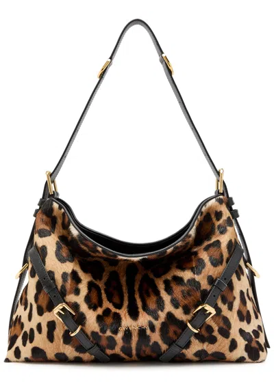 Givenchy Voyou Medium Leopard Goat-hair Shoulder Bag In Brown