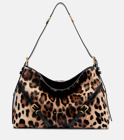Givenchy Voyou Medium Leopard-print Shoulder Bag In Brown