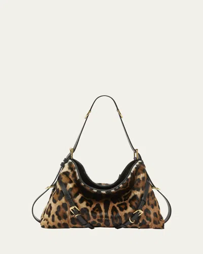Givenchy Voyou Medium Leopard-print Goat Hair Shoulder Bag