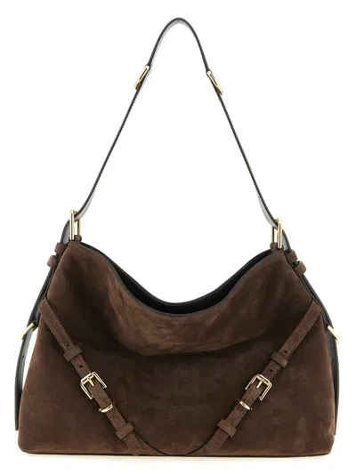 Givenchy Womens Ebony Brown Silver Voyou Medium Suede Shoulder Bag