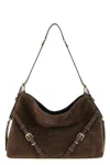 Givenchy Womens Ebony Brown Silver Voyou Medium Suede Shoulder Bag In Brown