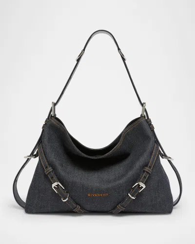 Givenchy Voyou Medium Shoulder Bag In Denim In Blue