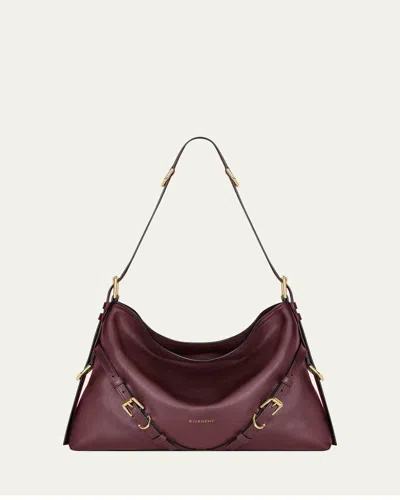 Givenchy Voyou Medium Shoulder Bag In Shiny Leather In Burgundy