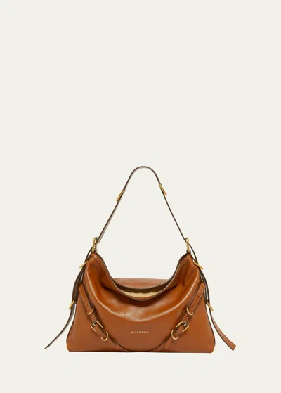 Givenchy Voyou Medium Shoulder Bag In Shiny Tumbled Leather In Brown
