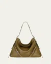 Givenchy Voyou Medium Shoulder Bag In Tumbled Leather In Dark Khaki