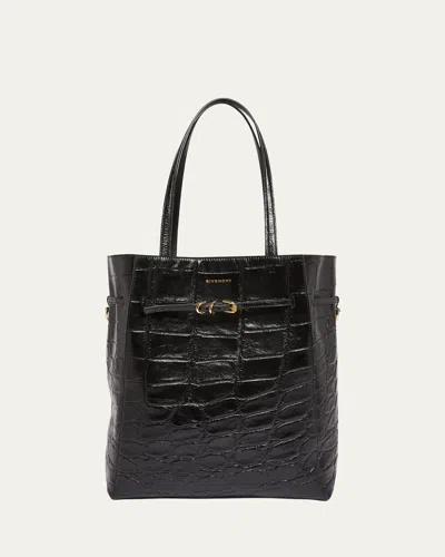 Givenchy Voyou Medium Tote Bag In Embossed Leather In 001-black