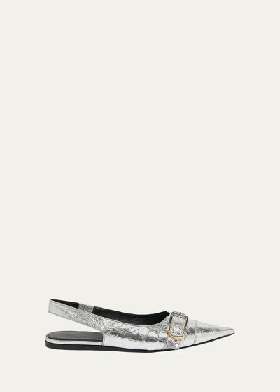 Givenchy Voyou Metallic Buckle Slingback Ballerina Flats In 040-silvery
