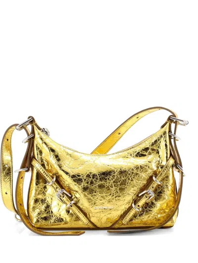 Pre-owned Givenchy Voyou Metallic Leather Mini Shoulder Bag In Gold