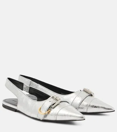 Givenchy Voyou Flat Slingbacks In Laminated Leather In Silver