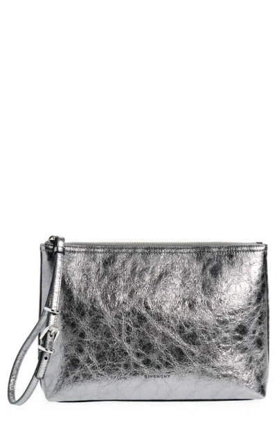 Givenchy Women's Voyou Pouch In Laminated Leather In Silvery Grey