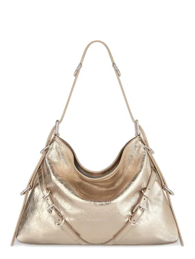 Givenchy Voyou Metallized Leather Shoulder Bag In Gold