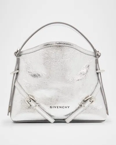 Givenchy Voyou Nano Top-handle Bag In Metallic Leather In Light Silvery